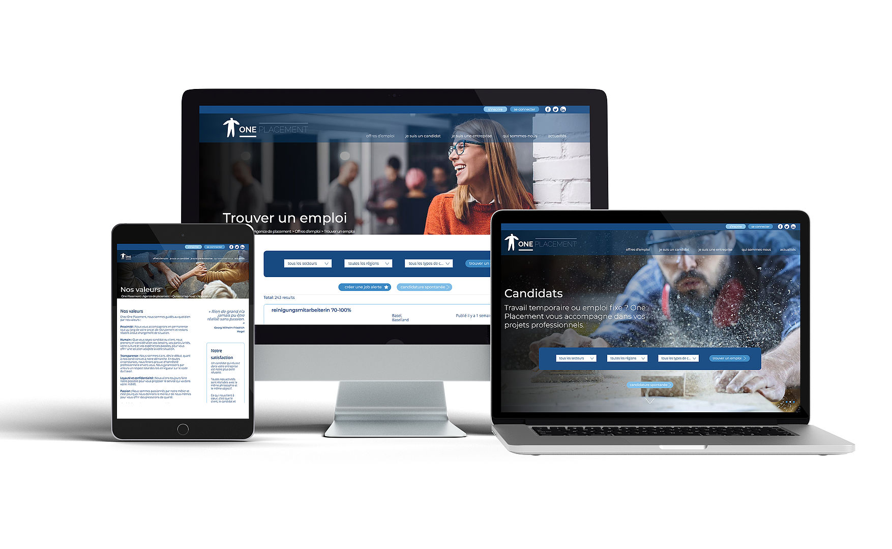 Réalisations d’ELK agency, Agence Web & Marketing à Lausanne pour ONE PLACEMENT